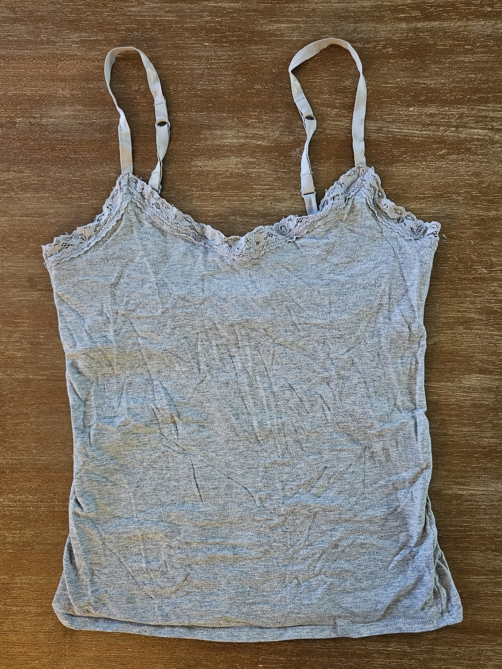aerie Gray Lace-Trim Camisole Built In Shelf Bra Womens Small Lace Tank Top